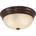 thumbnail image 1 of 11 in. W x 4.50 in. H 2-Light Indoor Antique Bronze Flush Mount Ceiling Fixture with White Alabaster Glass Bowl, 1 of 2
