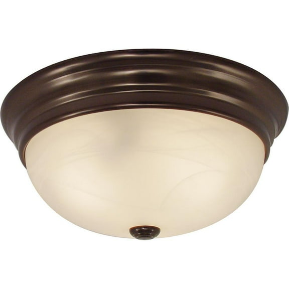 11 in. W x 4.50 in. H 2-Light Indoor Antique Bronze Flush Mount Ceiling Fixture with White Alabaster Glass Bowl