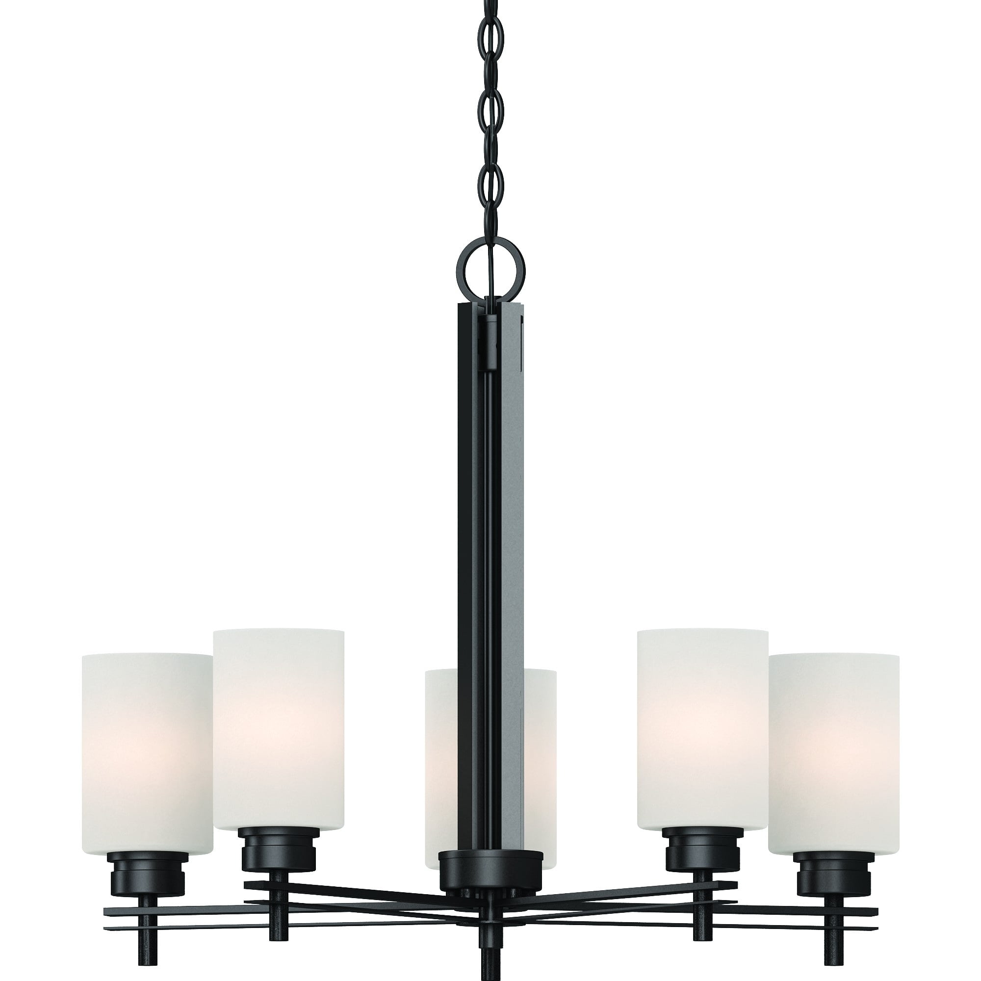Antique Bronze Elegance 5-Light Chandelier with Etched White Glass Shades