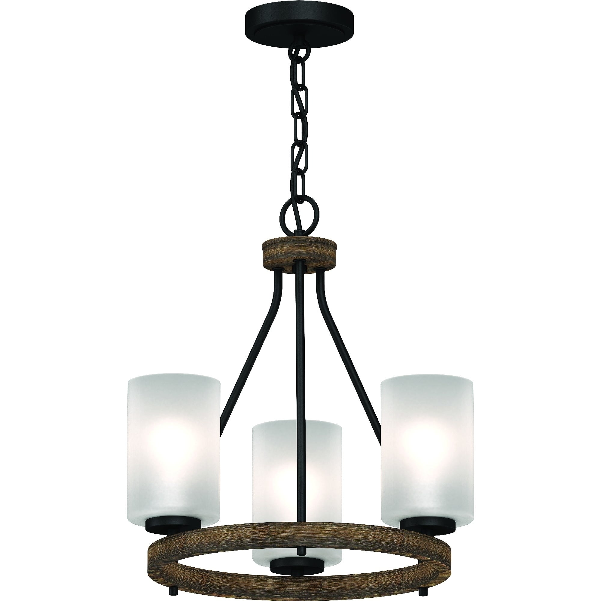 Black Walnut 17" Mini Chandelier with Frosted Glass Shades