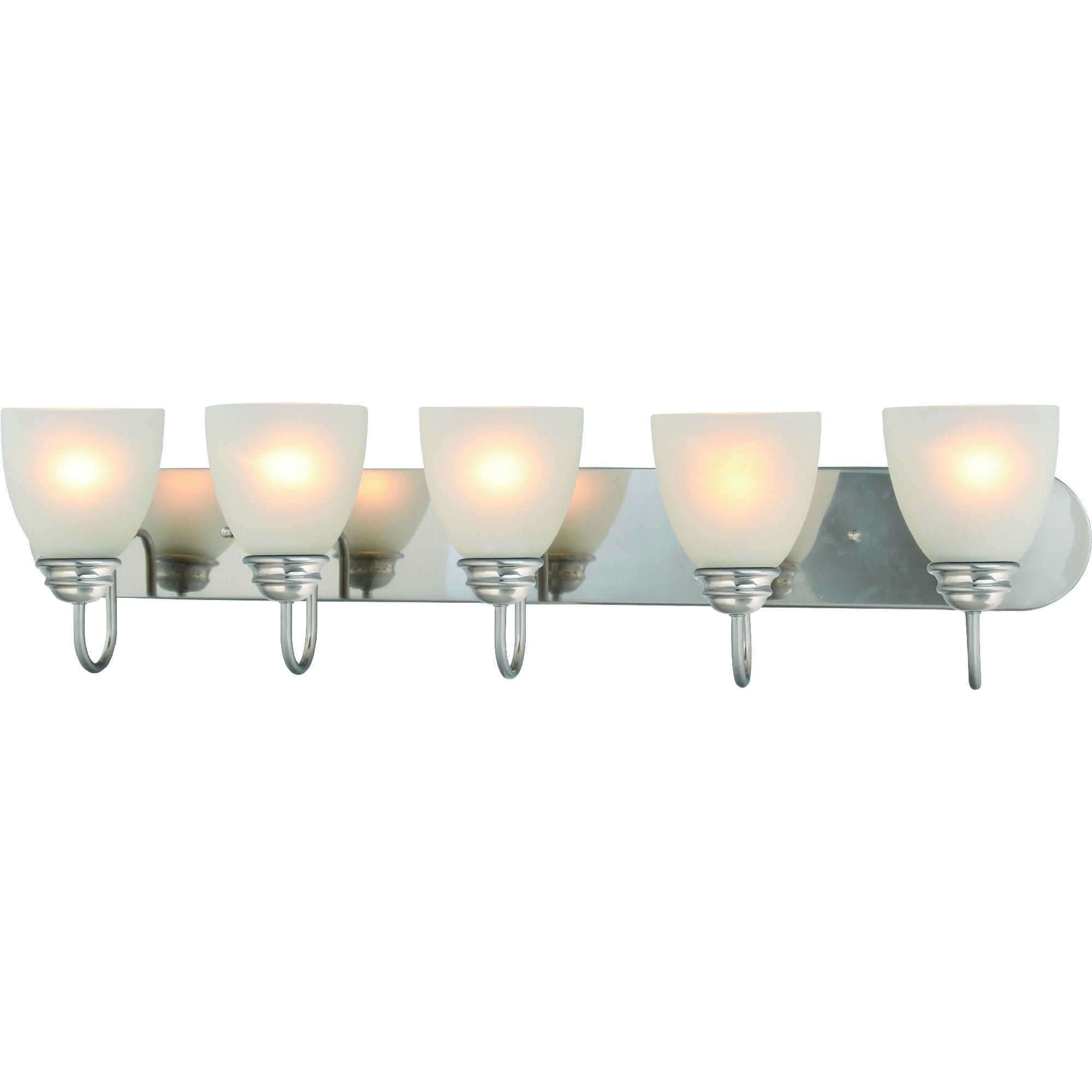 Brushed Nickel 5-Light Bathroom Vanity with Frosted Glass Shades