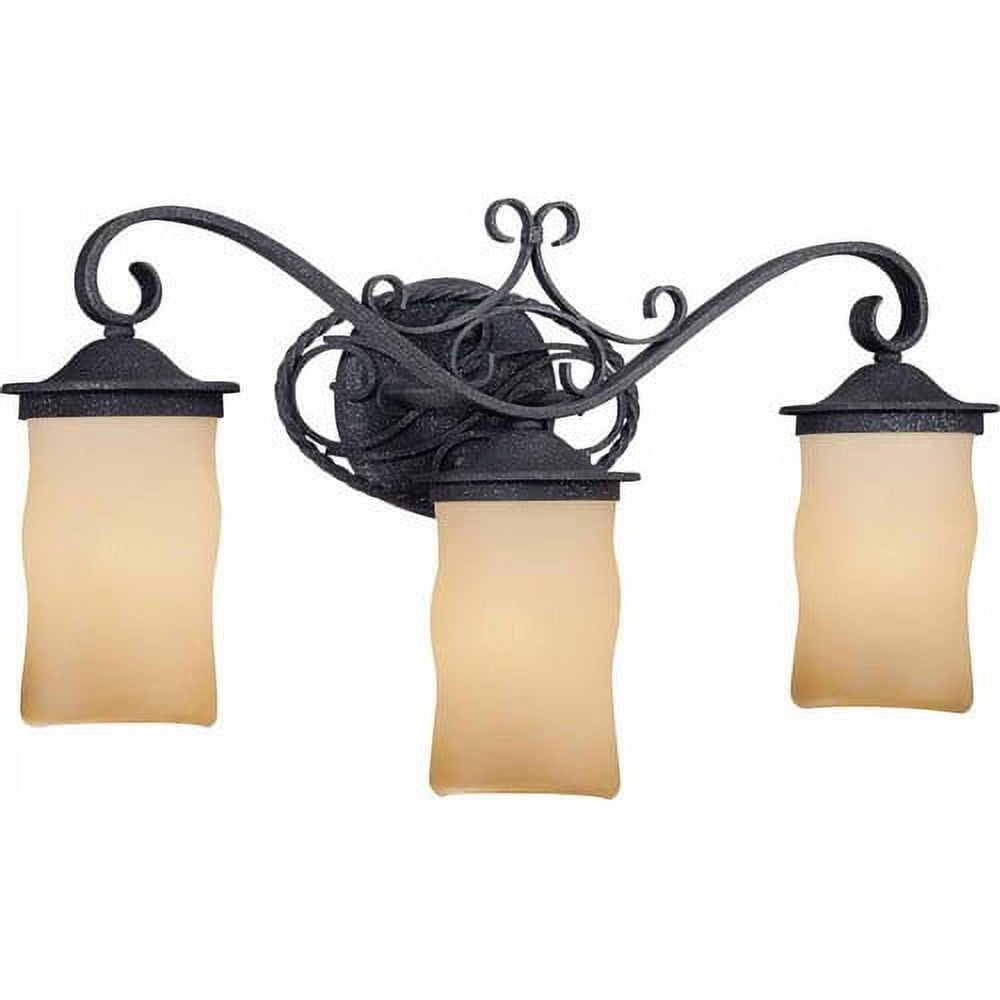 Antique Iron 3-Light Vanity with Frosted Glass Shades