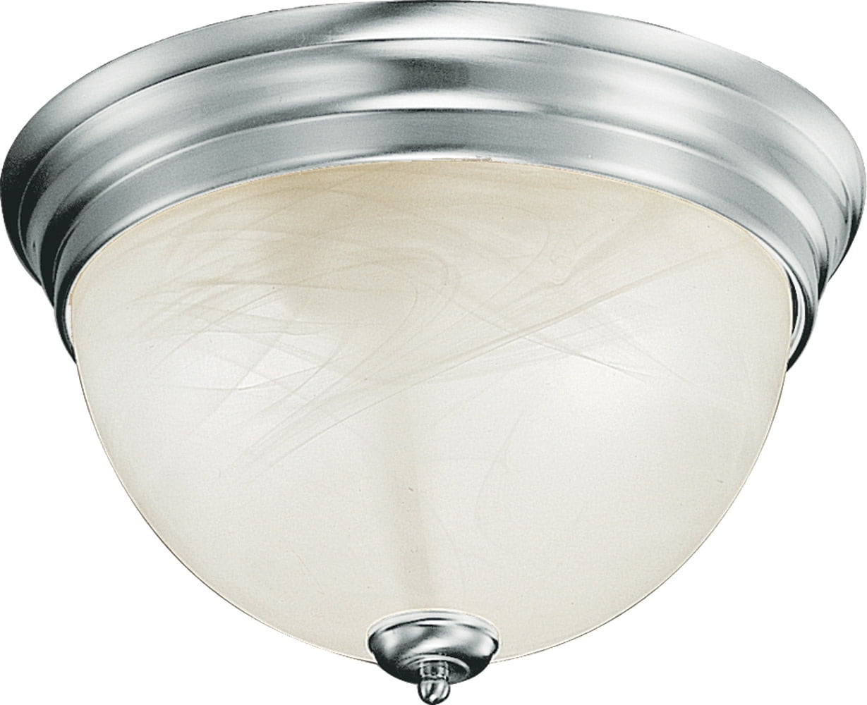 Troy Elegant Brushed Nickel 13" Round Flush Mount with Alabaster Glass