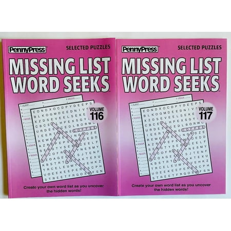 Volumes 116 and 117 of the Missing List Word Search Seek Puzzles from the Penny Press Selected Puzzle Series