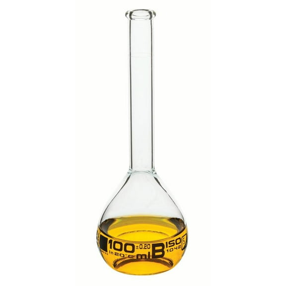 Volumetric Flask, 100ml - Rimmed Neck - Borosilicate Glass - Eisco Labs