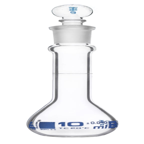 Volumetric Flask, 10ml - Class B, ASTM - Tolerance ±0.040 ml - Glass Stopper -  Single, Blue Graduation - Eisco Labs