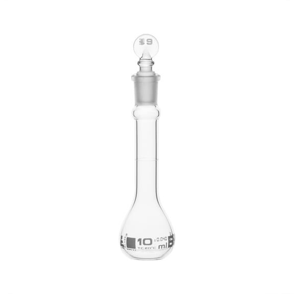 Volumetric Flask, 10ml - Class B, ASTM - Tolerance 0.040 ml - Glass Stopper -  Single, White Graduation - Eisco Labs