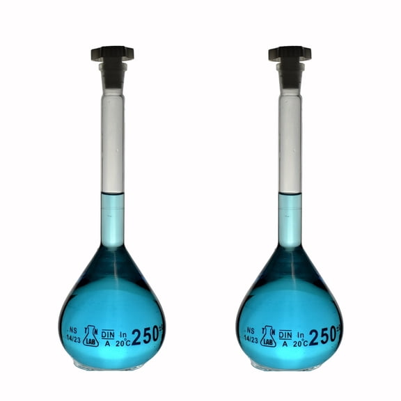 Volumetric Flask 250ml Borosilicate Glass 14/23 Joint Class A Accuracy 6-Pack