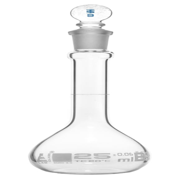 Volumetric Flask, 25ml - Class A, ASTM - Tolerance 0.030 ml - Glass Stopper - Single, White Graduation - Eisco Labs