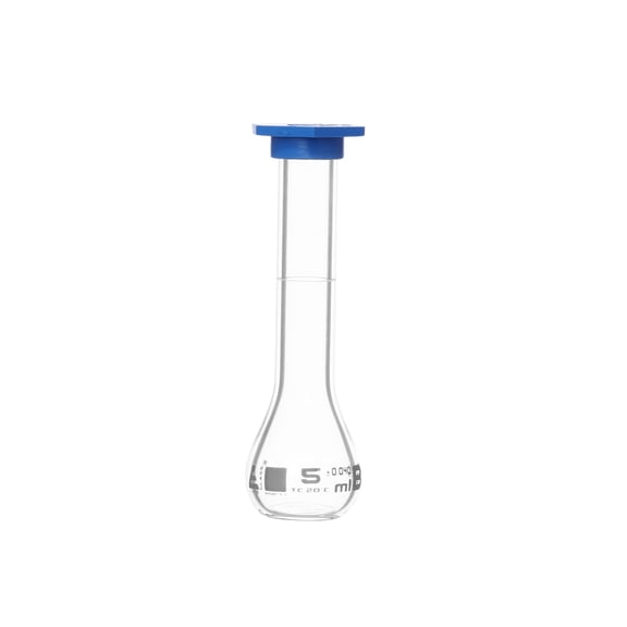 Volumetric Flask, 5mL - ASTM Class B, Tolerance ±0.020mL - Snap Cap - White Markings - Borosilicate Glass - Eisco Labs