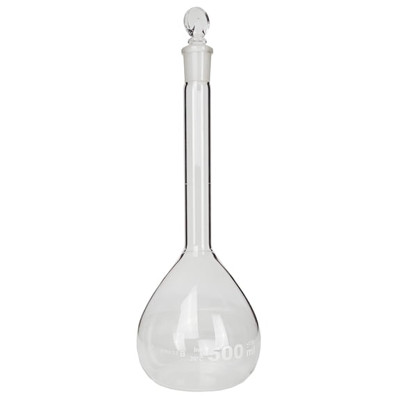 Flask, Volumetric with Ground Glass Stopper, 500ml Capacity