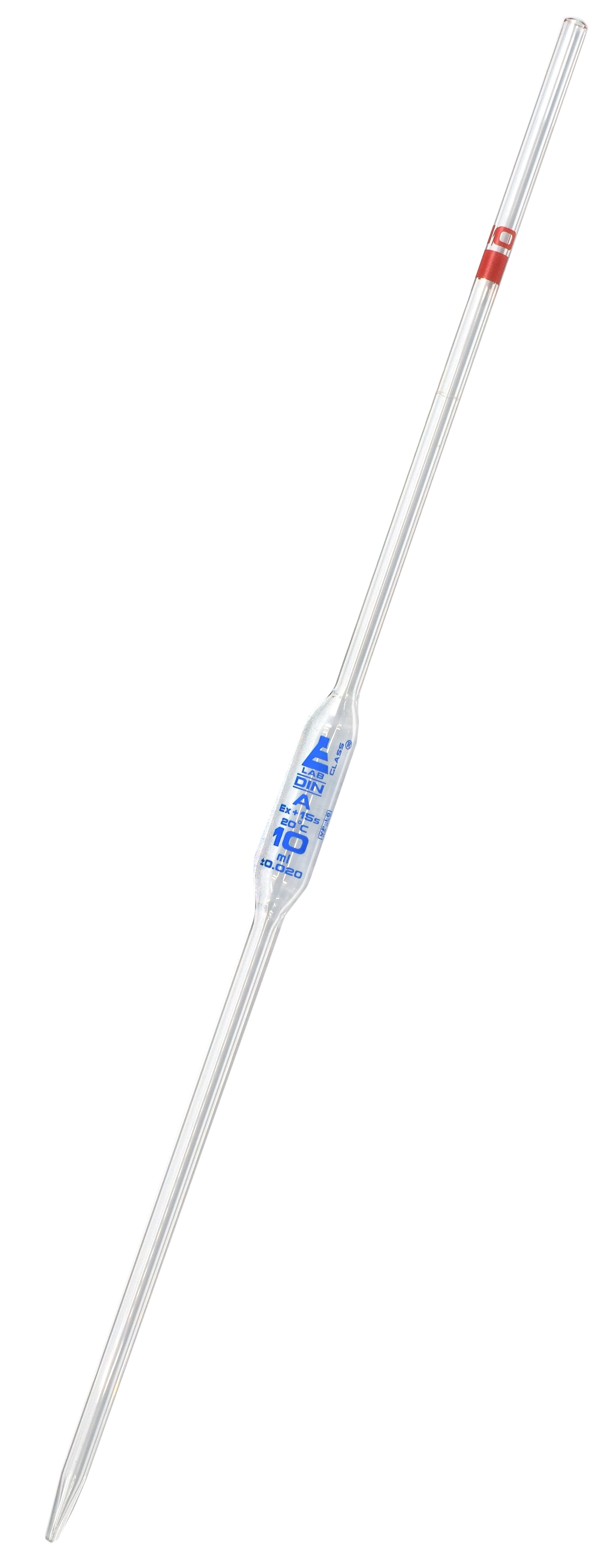 Volumetric Pipette, 10mL - Class A - Blue Markings - Red Coded - Borosilicate Glass - Eisco Labs