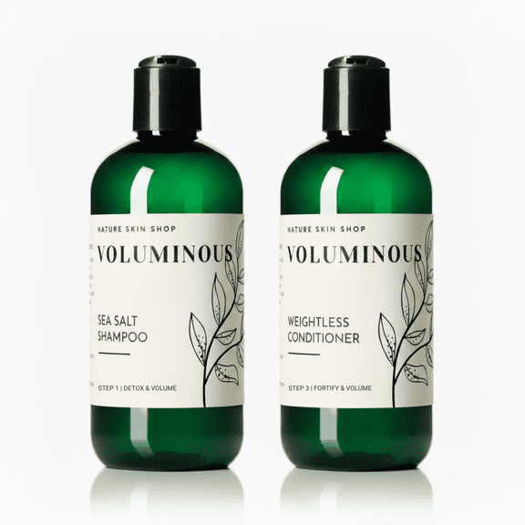 Nature Skin Shop Voluminous Sea Salt Hair Thickening Shampoo and Conditioner Set Clarifying Routine for Fine Flat Hair Sulfate Free