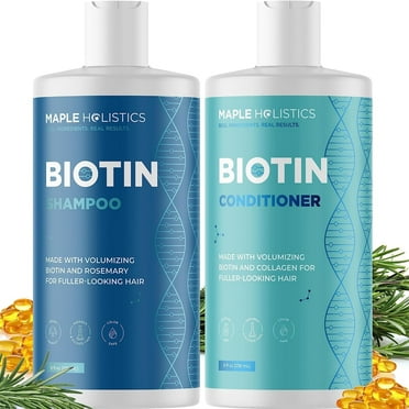 Rosemary Biotin Shampoo and Conditioner Set - Volumizing Shampoo and Conditioner for Thinning Hair for Women & Men with Nourishing B Vitamins - Color Safe Sulfate Paraben & Silicone Free (8 Fl Oz)