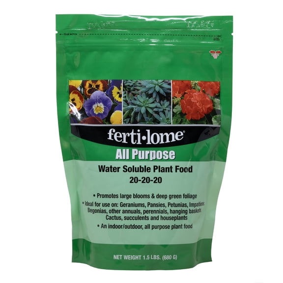 Fertilome 20-20-20 All Purpose Water-Soluble Plant Food, 1.5lb - Balanced Fertilizer to Promote Blooming and Deep Green Foliage