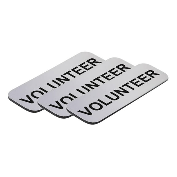Volunteer 1 x 3" Name Tag, Silver (3 Pack)