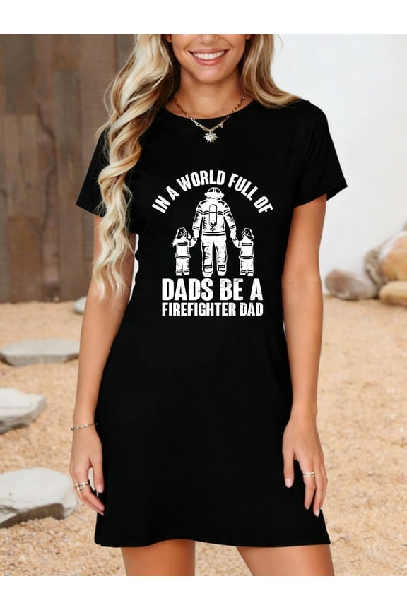 Volunteer Firefighter Fireman Firetruck Fire Department Premium T-Shirt Dress Casual Summer Dress Everyday Outfit