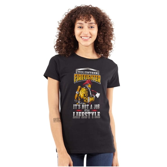 Volunteer Firefighter Lifestyle Fire Womens Fitted Plus Size Graphic Tee Brisco Brands 2X