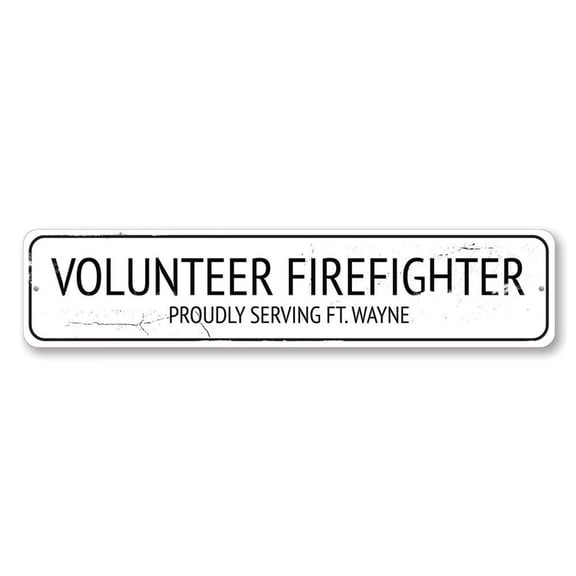 Volunteer Firefighter Sign, Proudly Serving City State Sign, Firhouse Decor, Custom Fireman Aluminum Sign - 4x18 inches