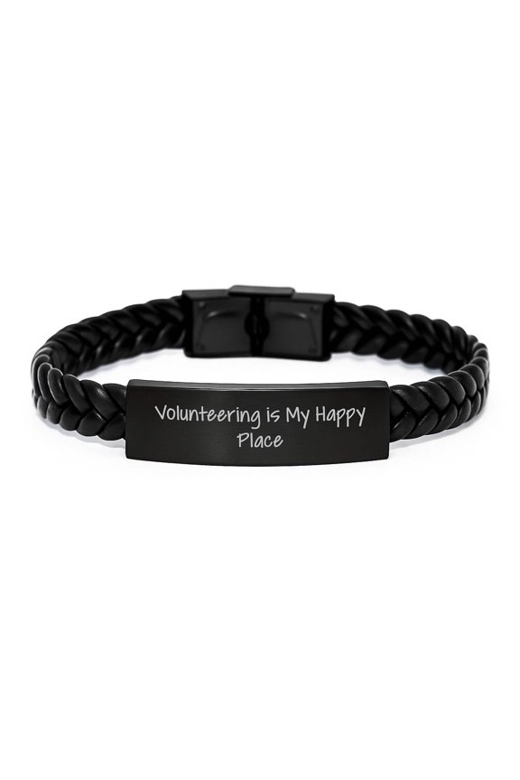 Volunteering Enthusiasts' Gifts from Friends for Happy Place Interlaced Leather Bracelet, Birthday Unique Gifts, Volunteering Is My Happy Place Quote