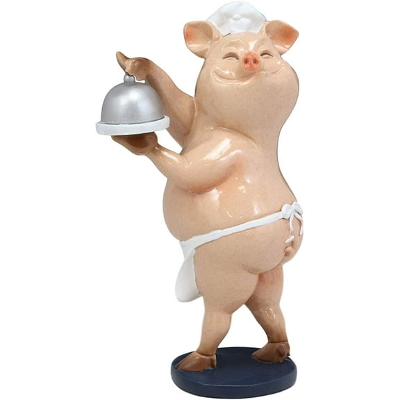 Voluptuous Bistro Chef Porkie The Pig With Service Plate And Cloche Dome Statue