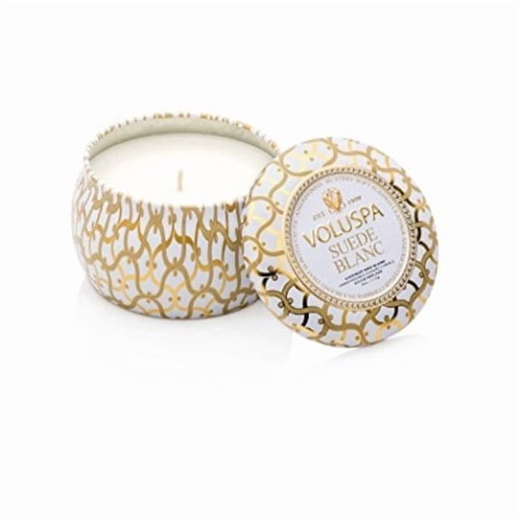 Voluspa 256629 4 oz Mini Tin Candle, Suede Blanc