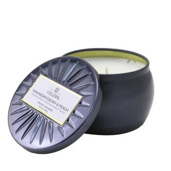 Voluspa 256654 4.5 oz Mini Tin Candle, Makassar Ebony & Peach