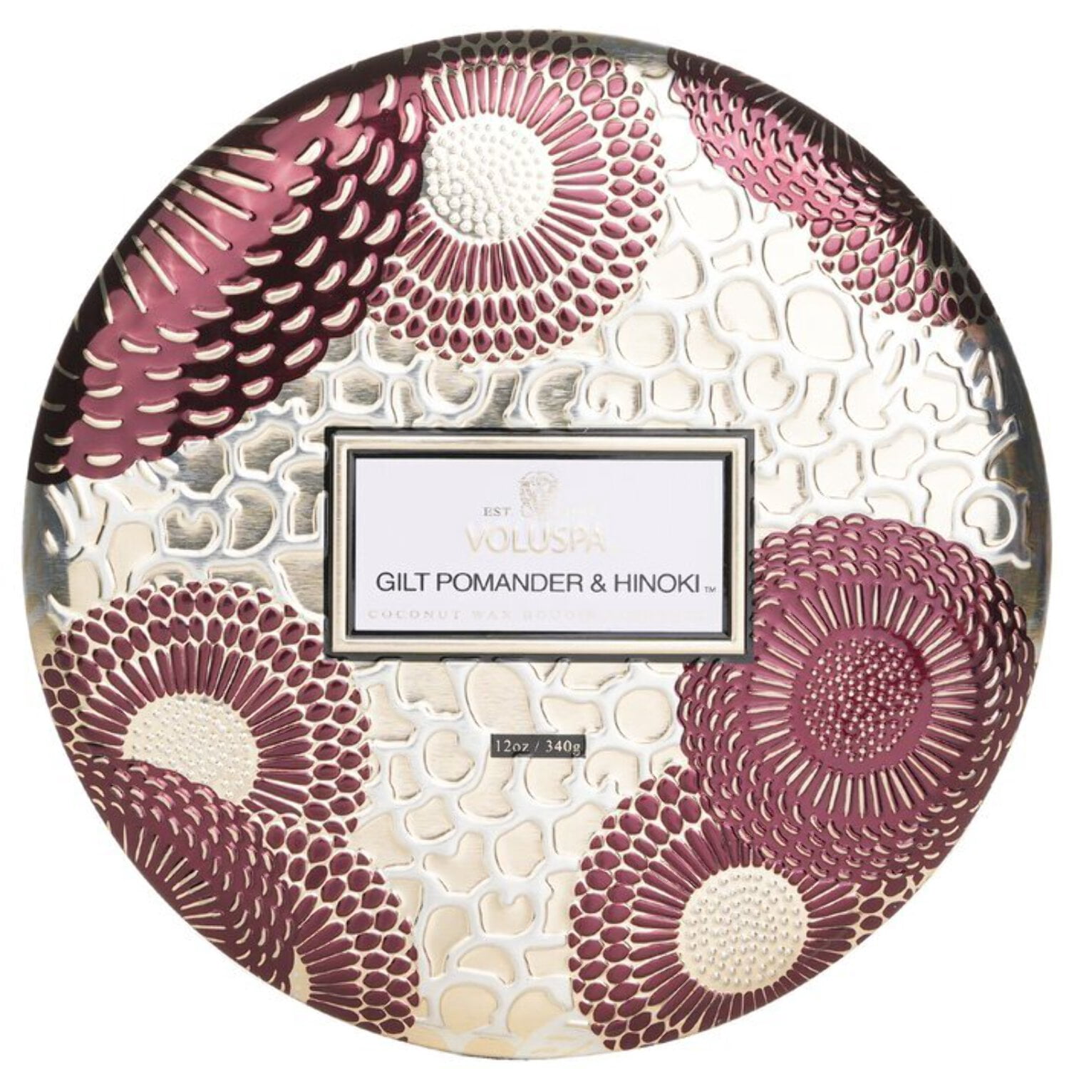 Voluspa 271588 12 oz 3 Wick Decorative Tin Candle - Gilt Pomander & Hinoki