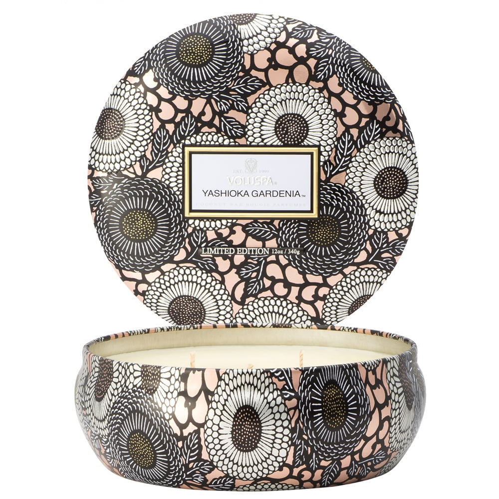 Voluspa 3 Wick in Decorative Tin Candle Yashioka Gardenia One Size ...