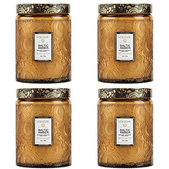 Voluspa Baltic Amber Large Embossed Glass Jar Candle 4 pack