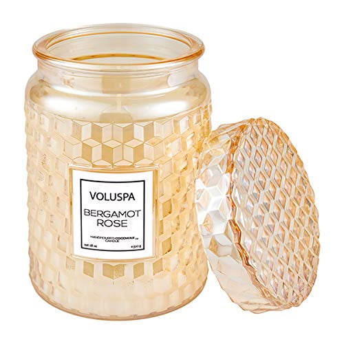 Voluspa Bergamot Rose Large Jar Glass Candle with Coordinating Lid, 18 Ounces
