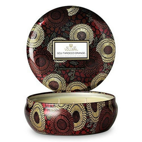 Voluspa Goji & Tarocco Orange 3 Wick Candle in Decorative Tin 12 oz