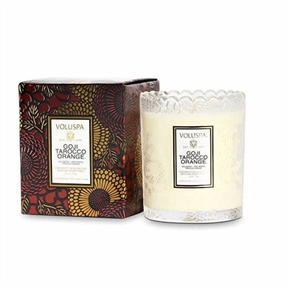 Voluspa Scalloped Edge Glass Candle, Goji and Tarocco Orange, 6.2 Ounce