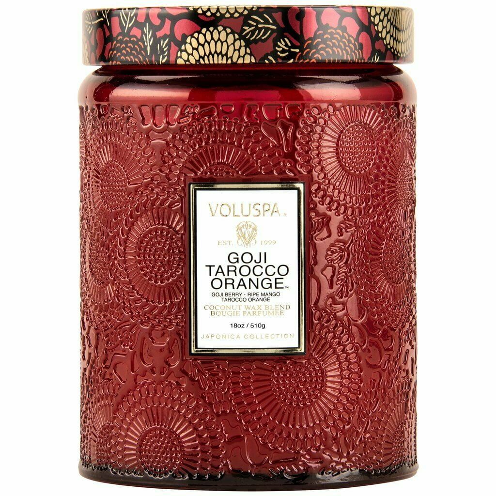 Goji Tarocco Orange Embossed Red Glass Jar Candle