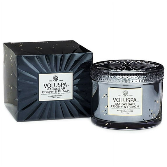 Voluspa Makassar Boxed Ebony & Peach Corta Maison Glass Candle With Lid 11 oz