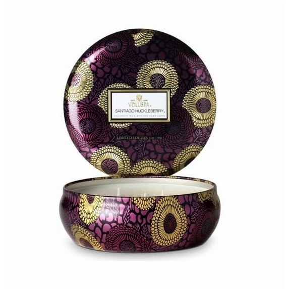 Voluspa Santiago Huckleberry Limited 3 Wick Candle in Decorative Tin 12 oz