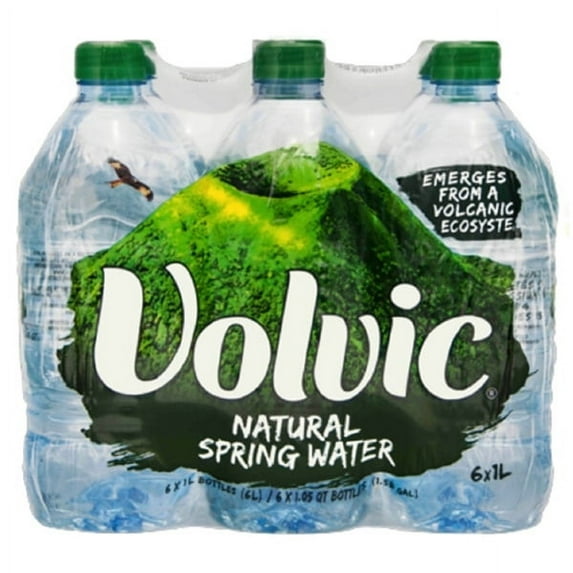 Volvic Natural Spring w-a-t-e-r 1 liter Plastic Bottles - Pack of 6