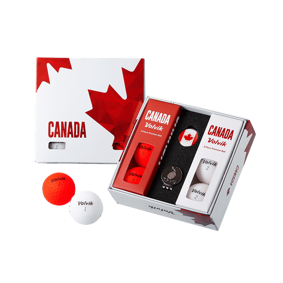 Volvik Canada 2.0 Pack With Hat Clip Ball Marker | 6 Golf Ball Pack | Maple Leaf Limited Edition Matte Finish | Red & White Colors | Includes Maple Leaf Marker & Hat Clip
