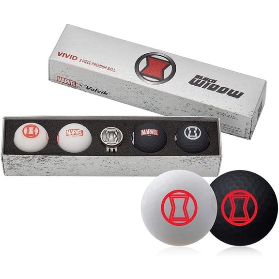 Volvik- Marvel Edition Golf Balls with Hat Clip Ball Marker Black Widow