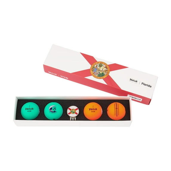 Volvik Vivid Golf Balls State Edition Gift Packs | Florida State Golf Balls | Ultimate Distance with Soft Feel | High Visibility & Aerodynamic | 4 Balls With Ball Marker & Magnetic Hat Clip 2.0