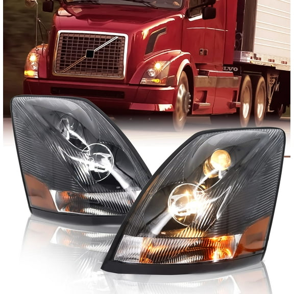 Volvo 04-18 VN/VNL Truck Headlight Headlights Pair Left Right Side w/ All Bulbs