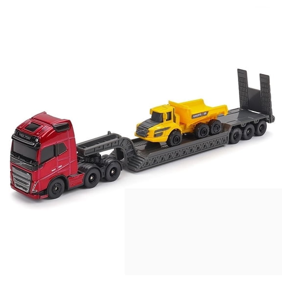 Volvo FH16+A25G dump truck 1:64 construction transport truck Volvo Scania Bobcat simulation car toy model set - children's creative toys, suitable for children over 3 years old