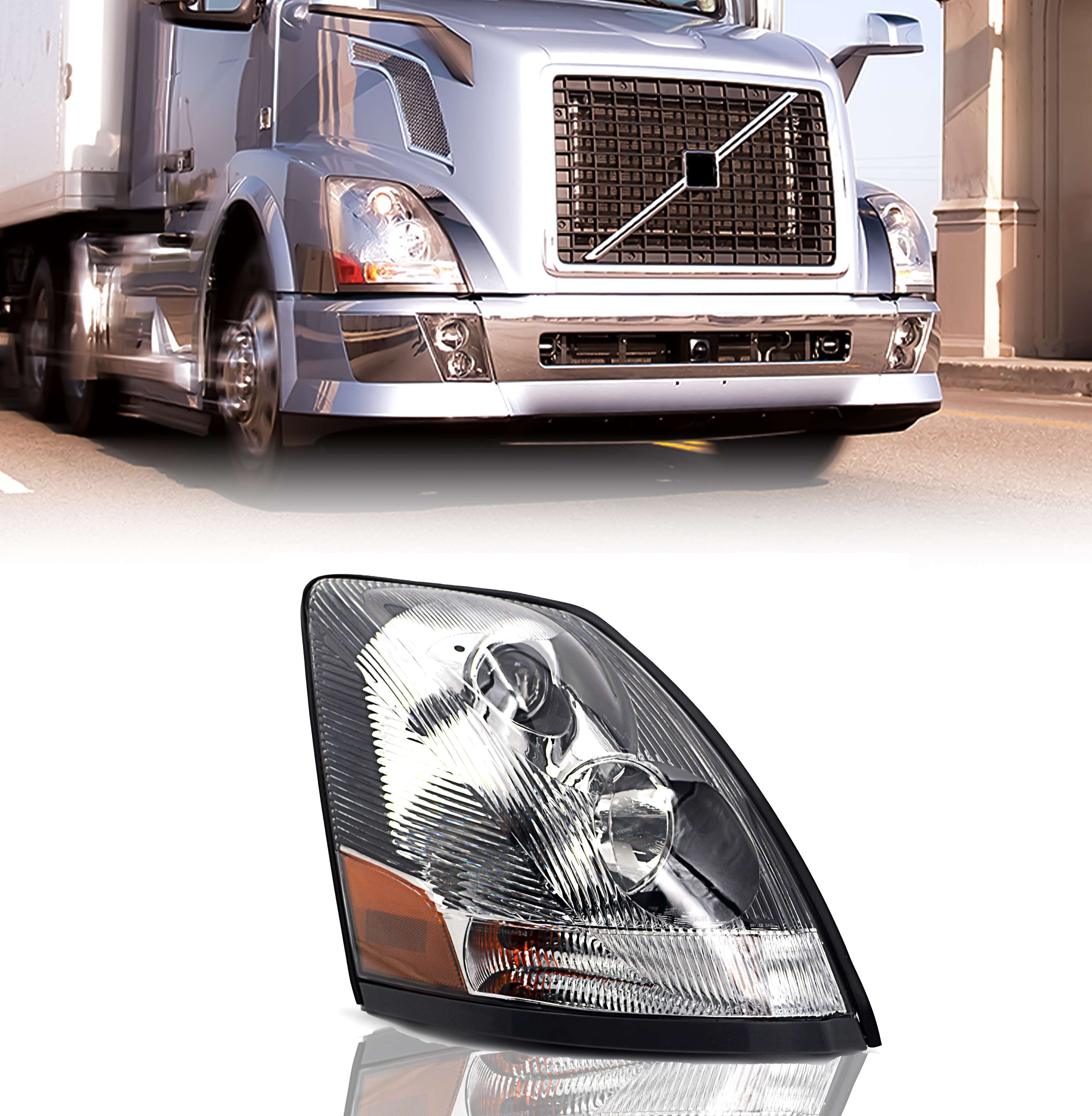LEAVAN Black Projector Halogen Headlight - Right Side For Volvo VNL Semi Truck 2004-2017
