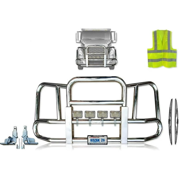 Compatible with Volvo VNL 2018-2024 Grille Deer Moose Bumper Guard - Chrome (Kozak Aftermarket)