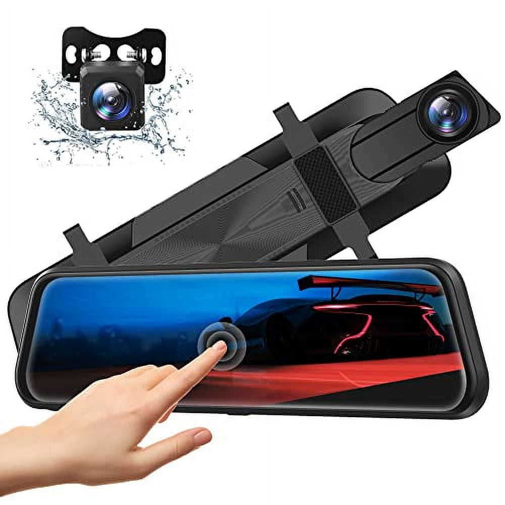 2.5K Mirror Dash Cam with Voice Control GPS, 12 Wireless Rear View Mirror  with Night Vision Waterproof Backup Camera, Front and Rear Dash Cam