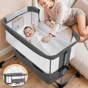 Vomeast Baby Bassinet Bedside Sleeper with Wheels, Adjustable Height, Storage Basket, Mosquito Net for Newborns Infants, Dark Gray