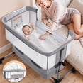 thumbnail image 1 of Vomeast Baby Bassinet Bedside Sleeper with Wheels, Adjustable Height, Storage Basket, Mosquito Net for Newborns Infants, Light Gray, 1 of 10