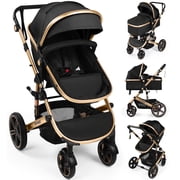 Vomeast Baby Stroller, Foldable Aluminum Alloy Stroller with Reversible, Travel Stroller for Newborn Infant, Black