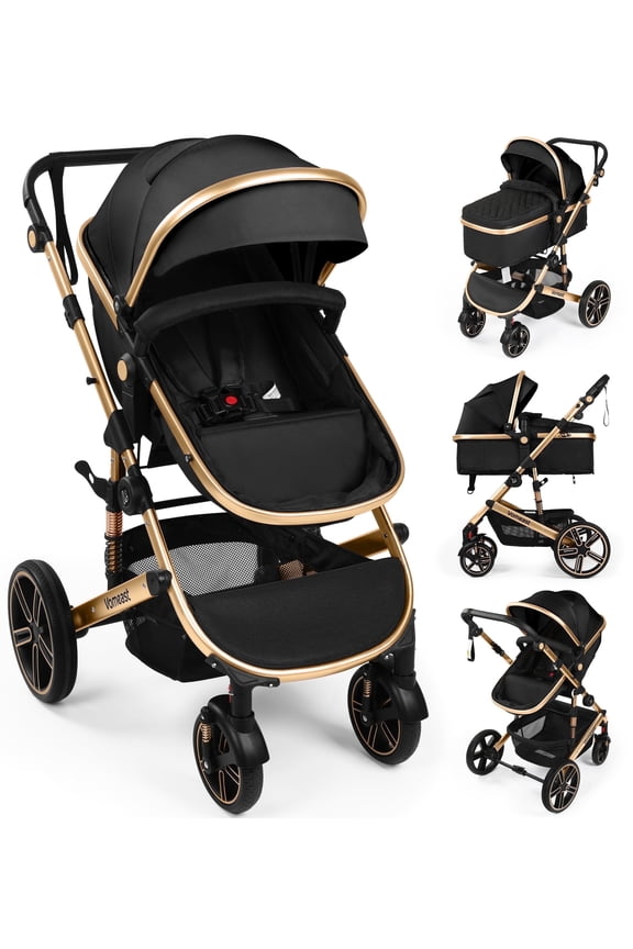 Baby Stroller, Foldable Aluminum Alloy Stroller with Reversible, Travel Stroller for Newborn Infant, Black