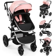 Vomeast Baby Stroller, Foldable Aluminum Alloy Stroller with Reversible, Travel Stroller for Newborn Infant, Pink &amp; Black deal from Walmart